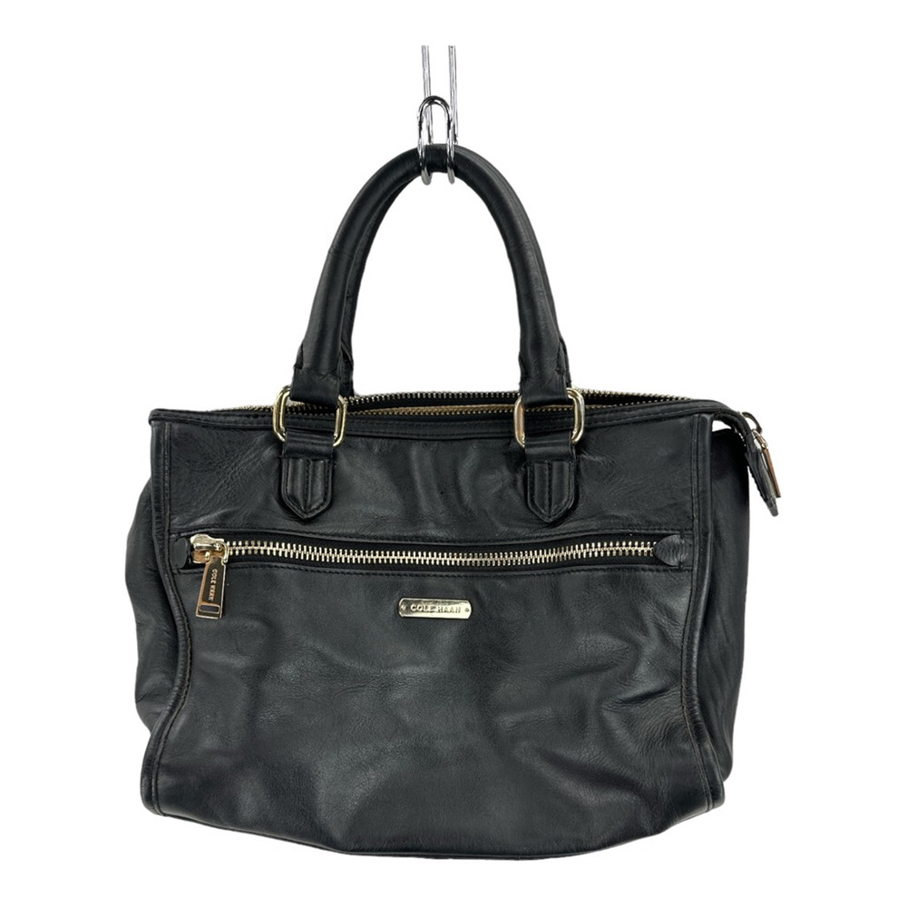 Cole Haan Womens Tote Bag Black‎ Leather Square Outer Pocket Zipper S